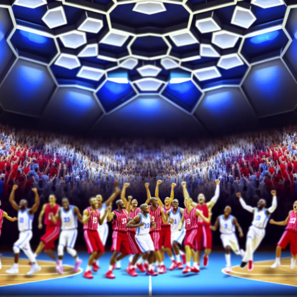 Victoire lors d'un match de basketball célébrée par les joueurs et les supporters