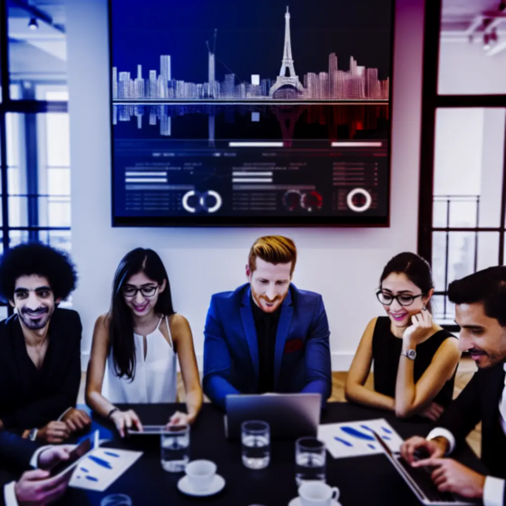 Équipe d'experts français en réunion dans un bureau moderne